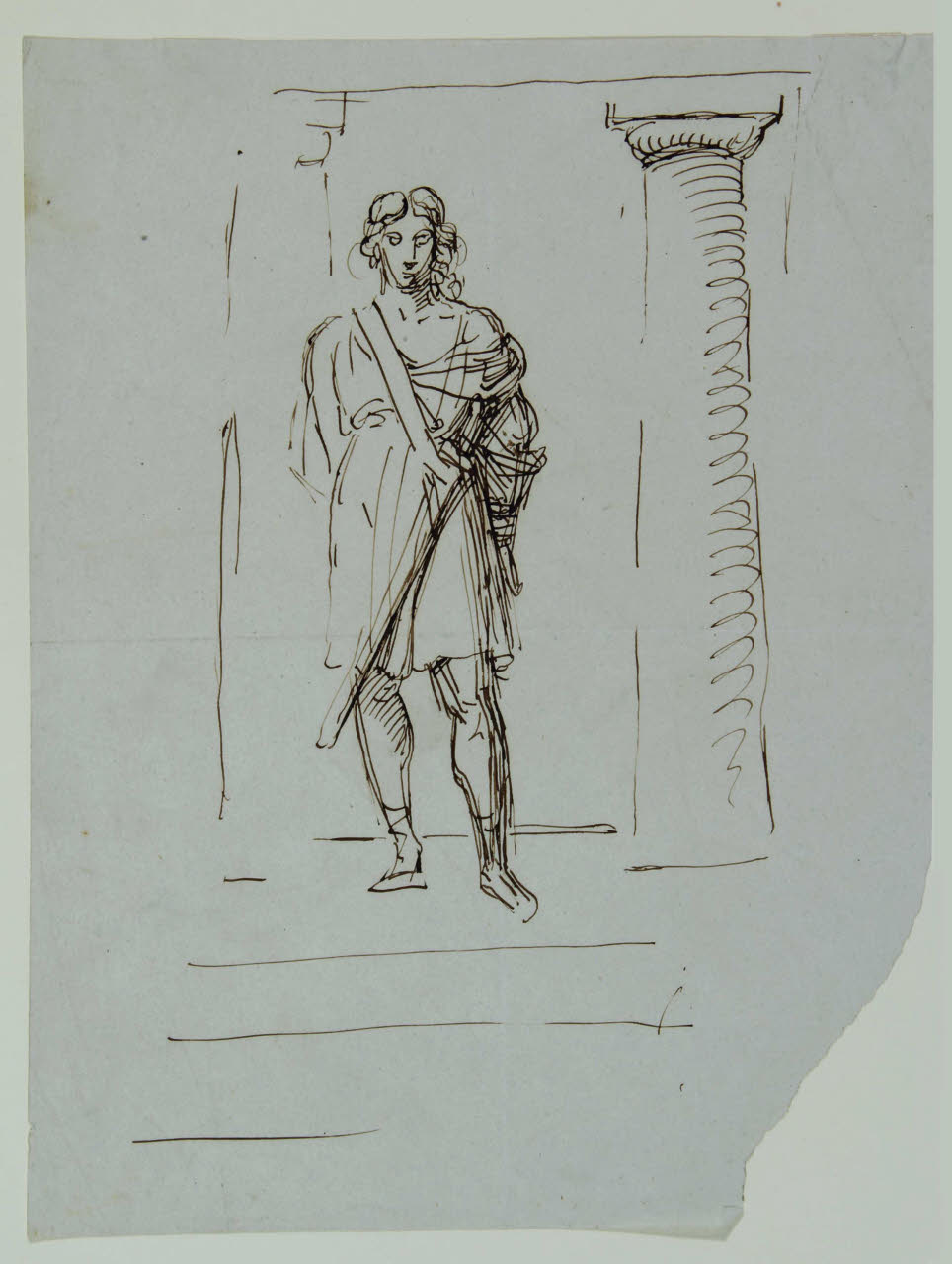 Figura di soldato antico in piedi tra due colonne, Figura di soldato antico in piedi tra due colonne (disegno) di Bison, Giuseppe Bernardino (secc. XVIII/ XIX)