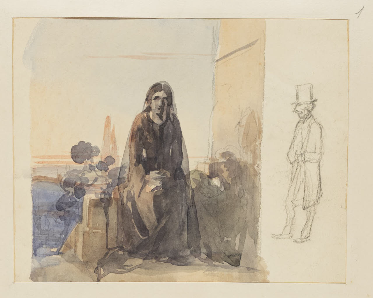 Donna velata e schizzo di figura maschile, Donna velata e schizzo di figura maschile (disegno) di Durini, Alessandro (sec. XIX)