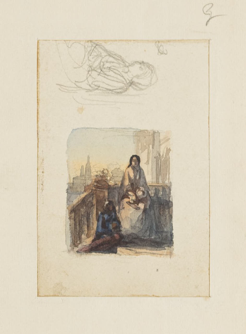 Donna seduta, uomo in ginocchio e schizzo di donna, Donna seduta, uomo in ginocchio e schizzo di donna (disegno) di Durini, Alessandro (sec. XIX)
