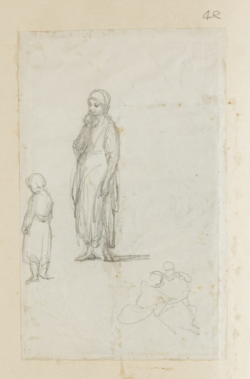 Donna e bambino e schizzo, Donna e bambino e schizzo (disegno) di Durini, Alessandro (sec. XIX)