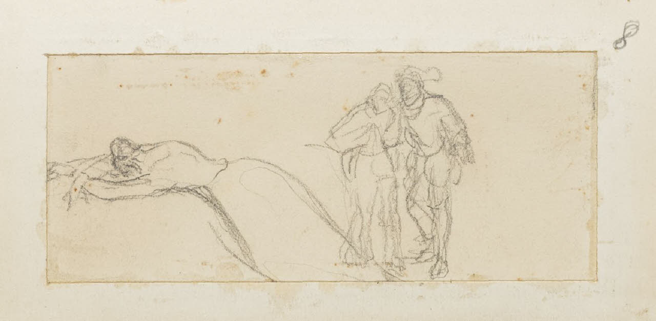 Donna riversa e figure, Donna riversa e figure (disegno) di Durini, Alessandro (sec. XIX)