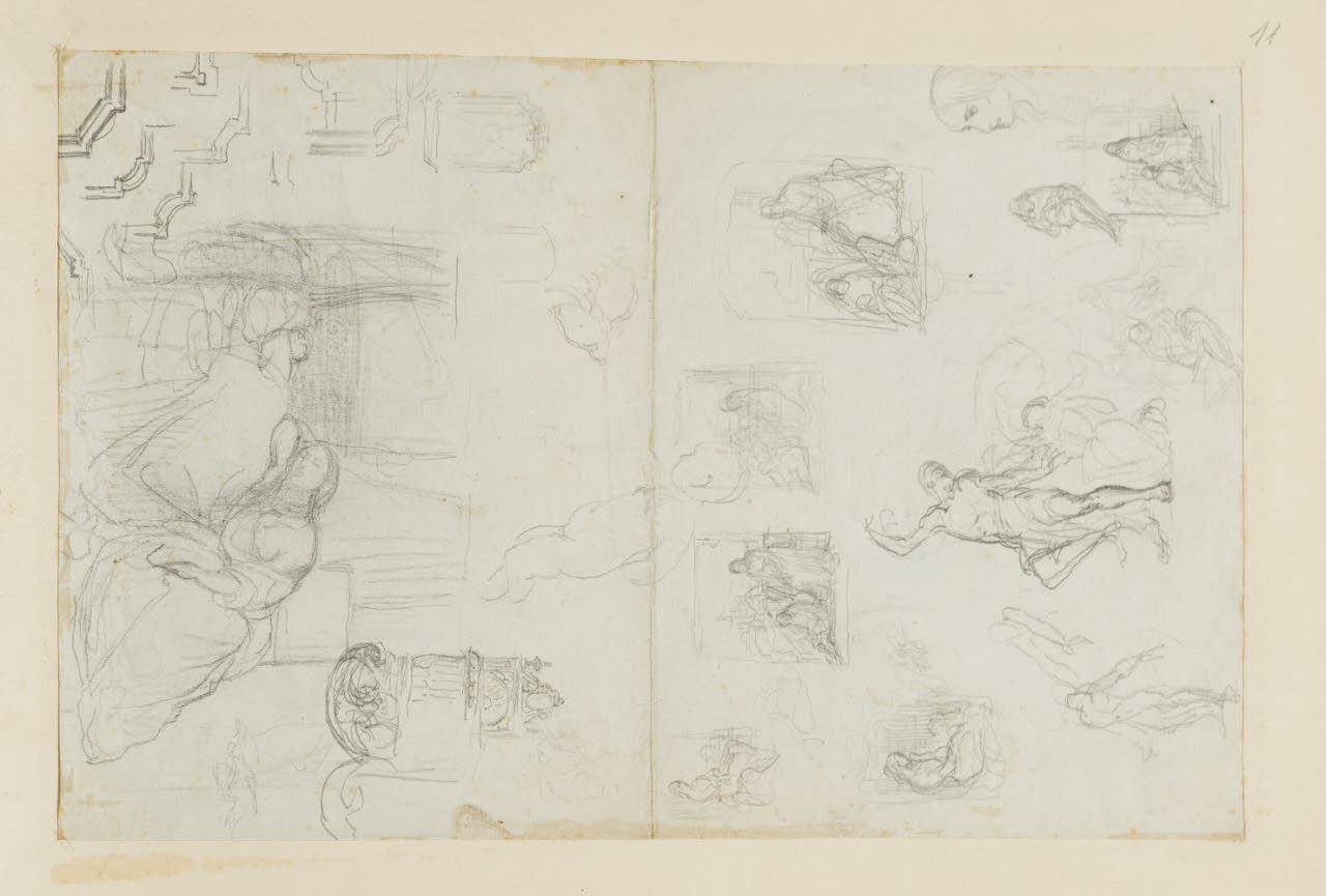 Donna dormiente e composizioni varie, Donna dormiente e composizioni varie (disegno) di Durini, Alessandro (sec. XIX)