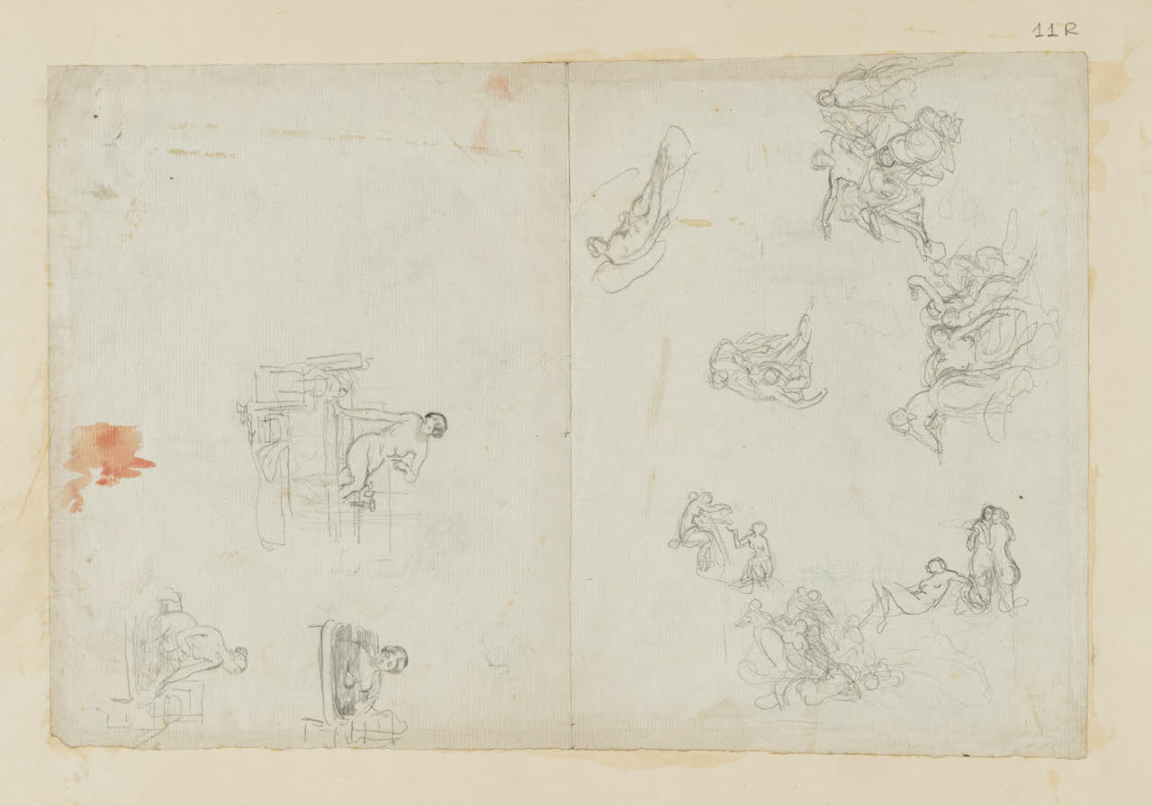 Nudi femminili e studio per bagnanti, Nudi femminili e studio per bagnanti (disegno) di Durini, Alessandro (sec. XIX)