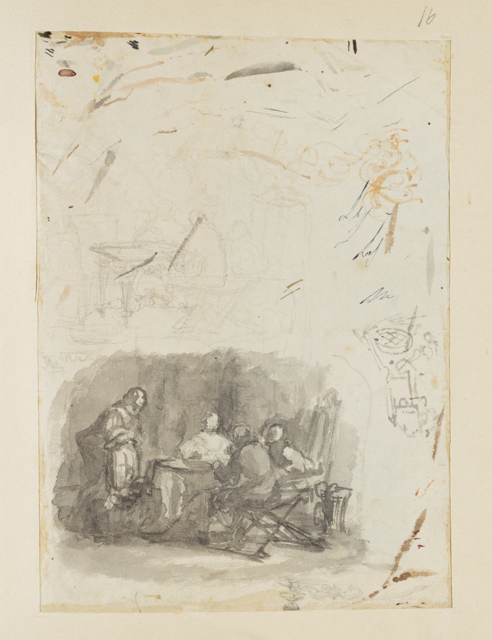 Figure riunite intorno a un tavolo, Figure riunite intorno a un tavolo (disegno) di Durini, Alessandro (sec. XIX)