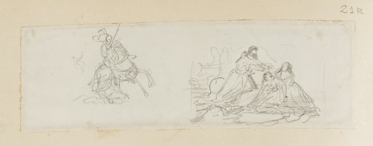 Cavaliere e composizione, Cavaliere e composizione (disegno) di Durini, Alessandro (sec. XIX)
