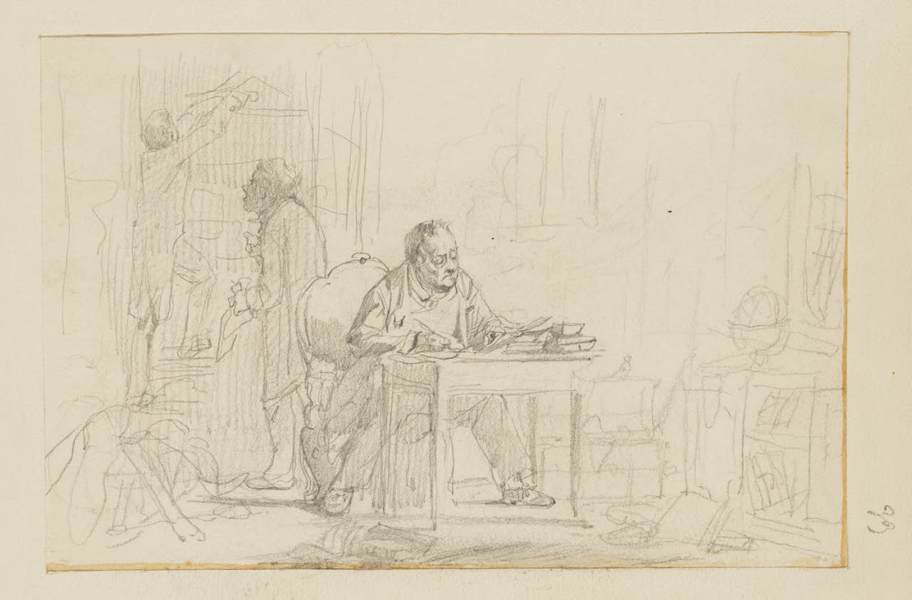 Uomo allo scrittoio e altre figure, Uomo allo scrittoio e altre figure (disegno) di Durini, Alessandro (sec. XIX)