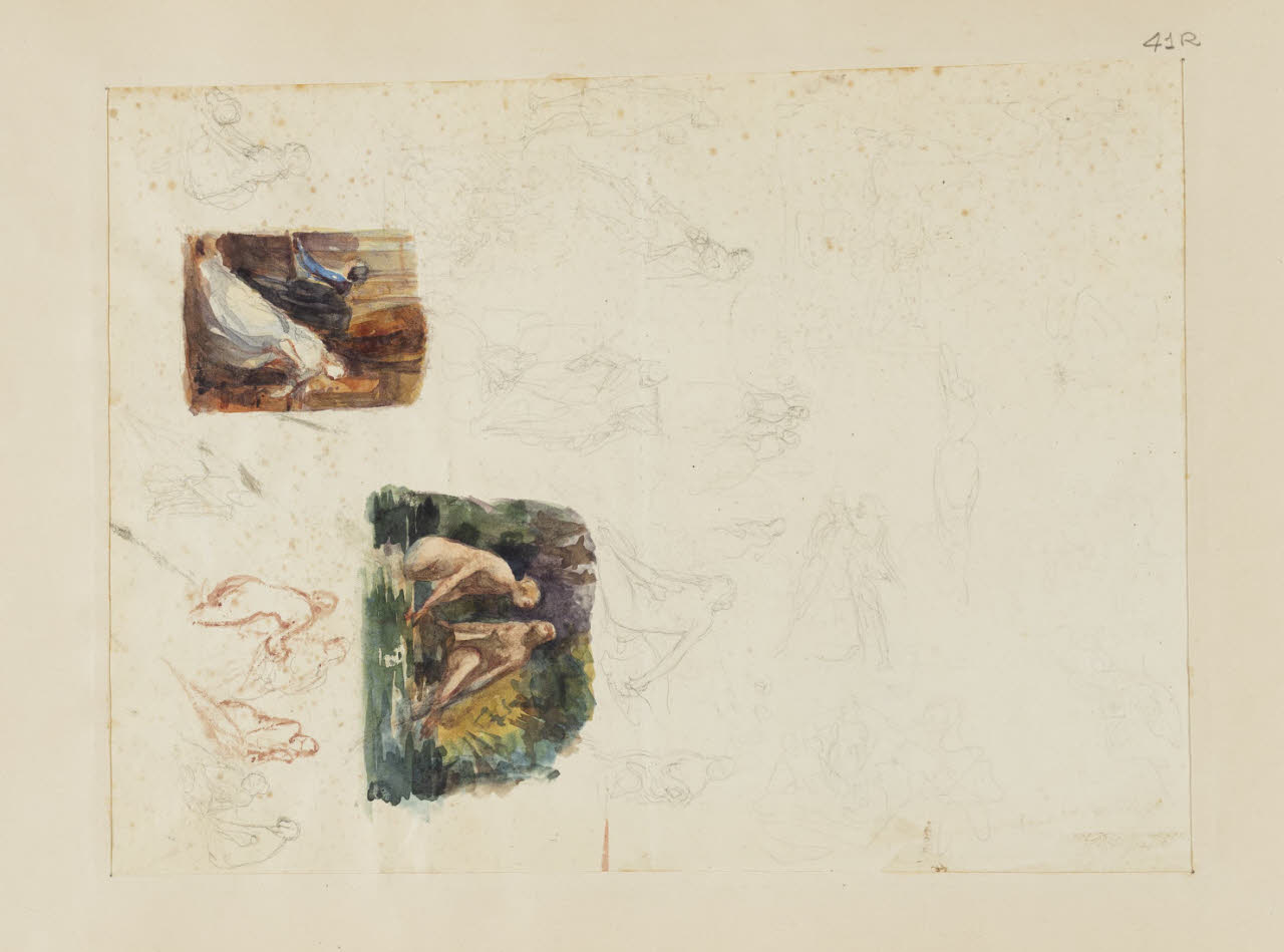 Composizione, bagnanti e schizzi di figure, Composizione, bagnanti e schizzi di figure (disegno) di Durini, Alessandro (sec. XIX)