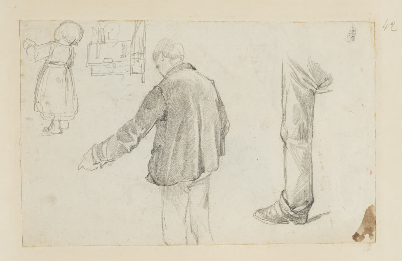 Studio di bambino, uomo di spalle e gamba, Studio di bambino, uomo di spalle e gamba (disegno) di Durini, Alessandro (sec. XIX)