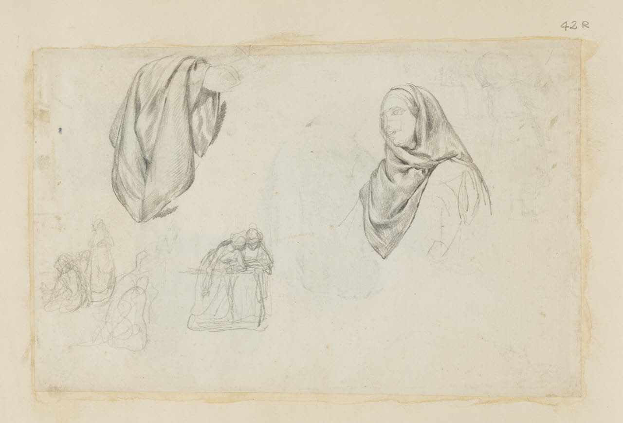 Studi per panneggi, donna e altre figure, Studi per panneggi, donna e altre figure (disegno) di Durini, Alessandro (sec. XIX)