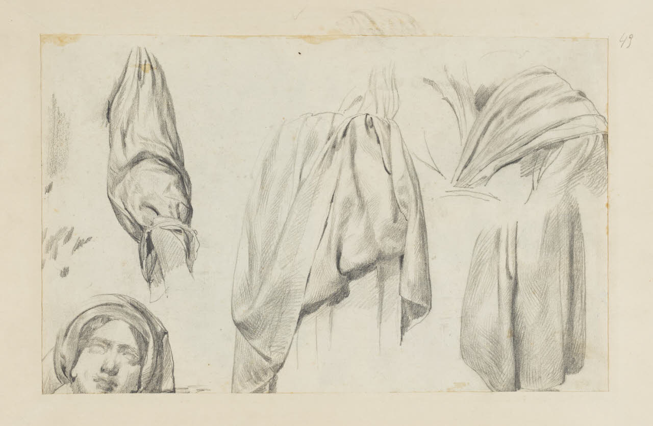 Studi per panneggi e volto, Studi per panneggi e volto (disegno) di Durini, Alessandro (sec. XIX)