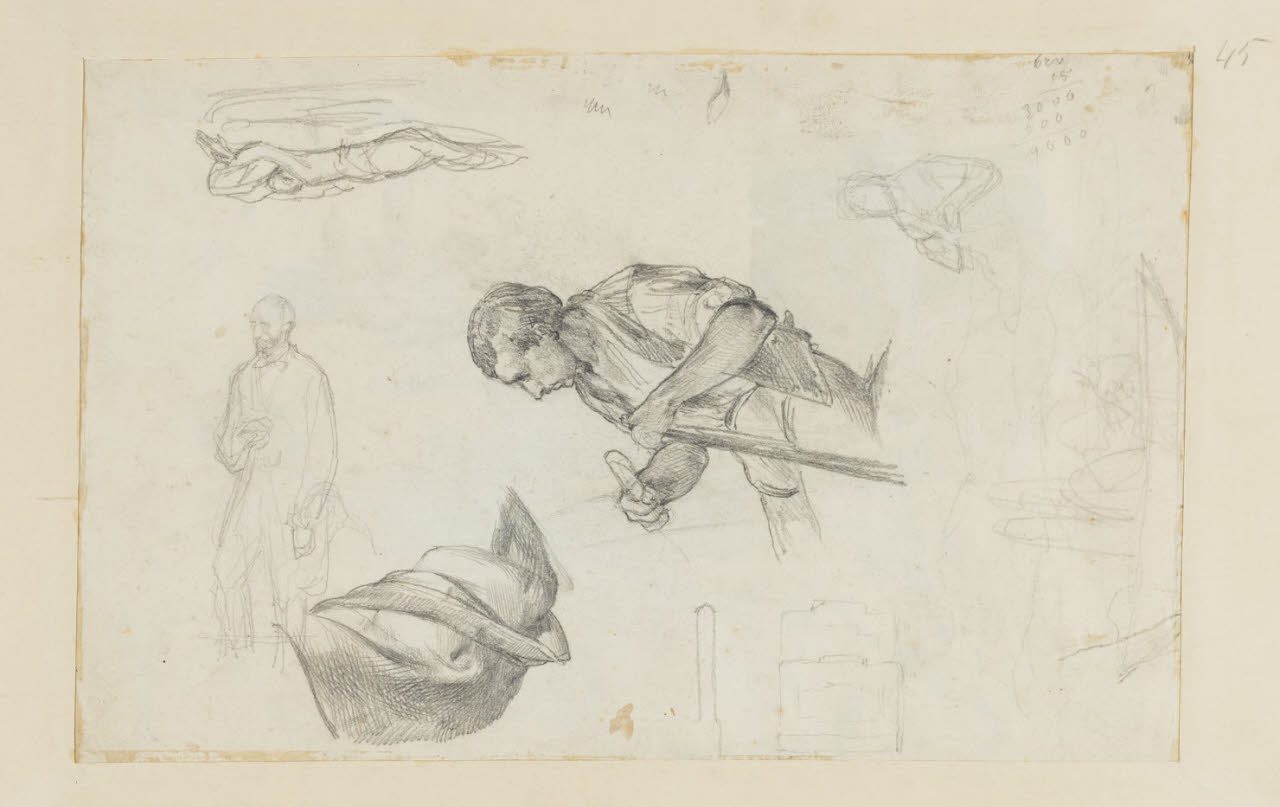 Studio di barcaiolo, panneggio e figure varie, Studio di barcaiolo, panneggio e figure varie (disegno) di Durini, Alessandro (sec. XIX)