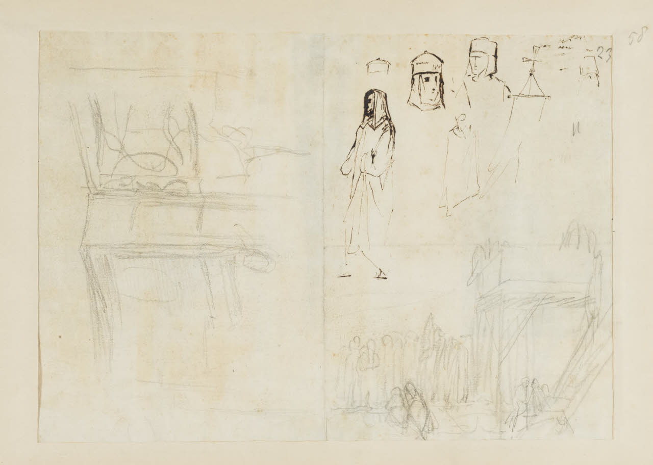 Studi di teste e schizzi vari, Studi di teste e schizzi vari (disegno) di Durini, Alessandro (sec. XIX)