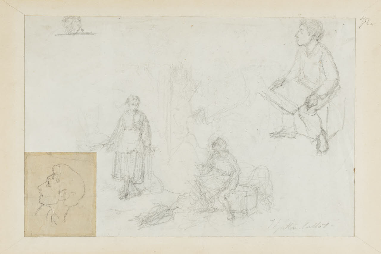 Studio per uomo seduto e figura femminile, Studio per uomo seduto e figura femminile (disegno) di Durini, Alessandro (sec. XIX)