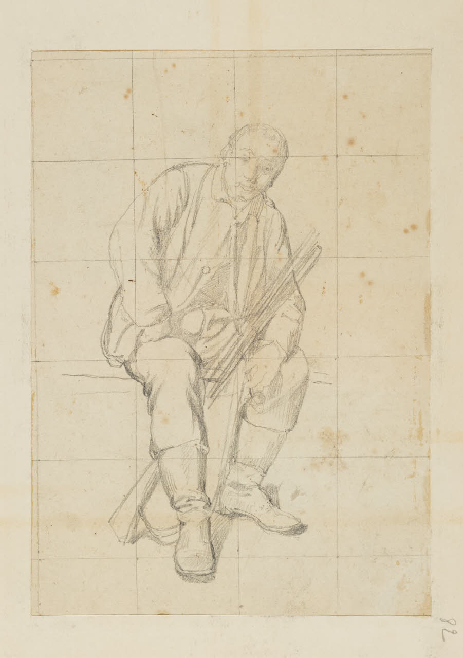 Studio di uomo seduto con fucile, Studio di uomo seduto con fucile (disegno) di Durini, Alessandro (sec. XIX)