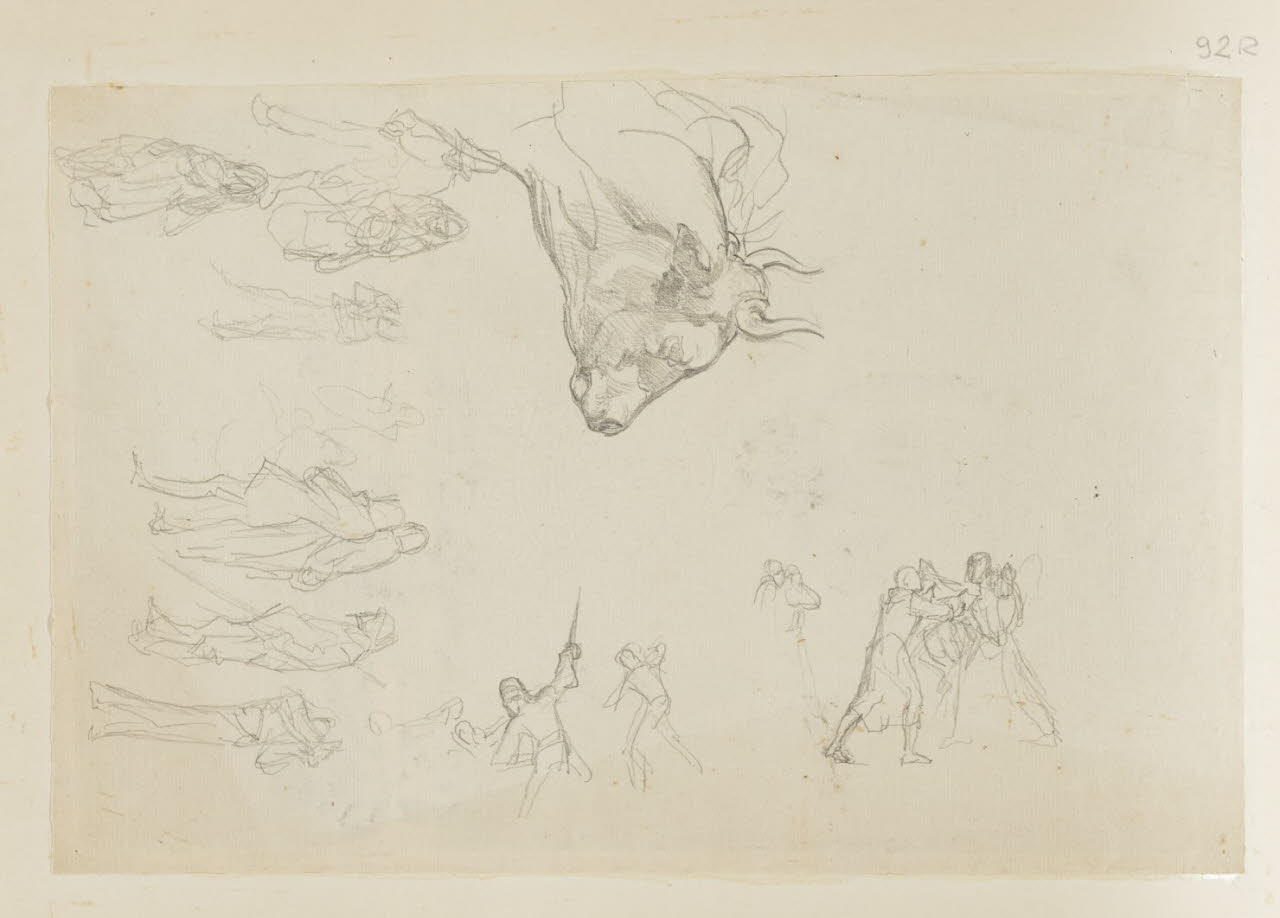 Testa bovina e figure varie, Testa bovina e figure varie (disegno) di Durini, Alessandro (sec. XIX)