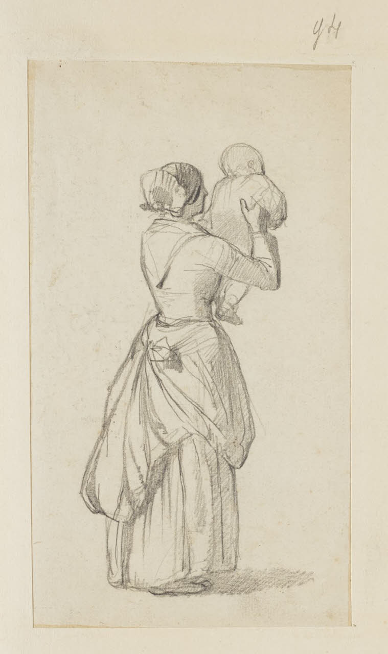 Donna di spalle con bambino, Donna di spalle con bambino (disegno) di Durini, Alessandro (sec. XIX)