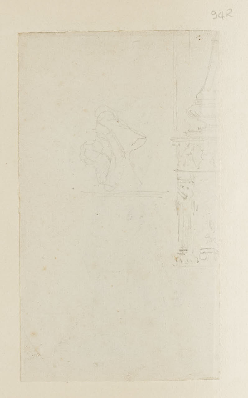 Particolare architettonico e schizzi, Particolare architettonico e schizzi (disegno) di Durini, Alessandro (sec. XIX)