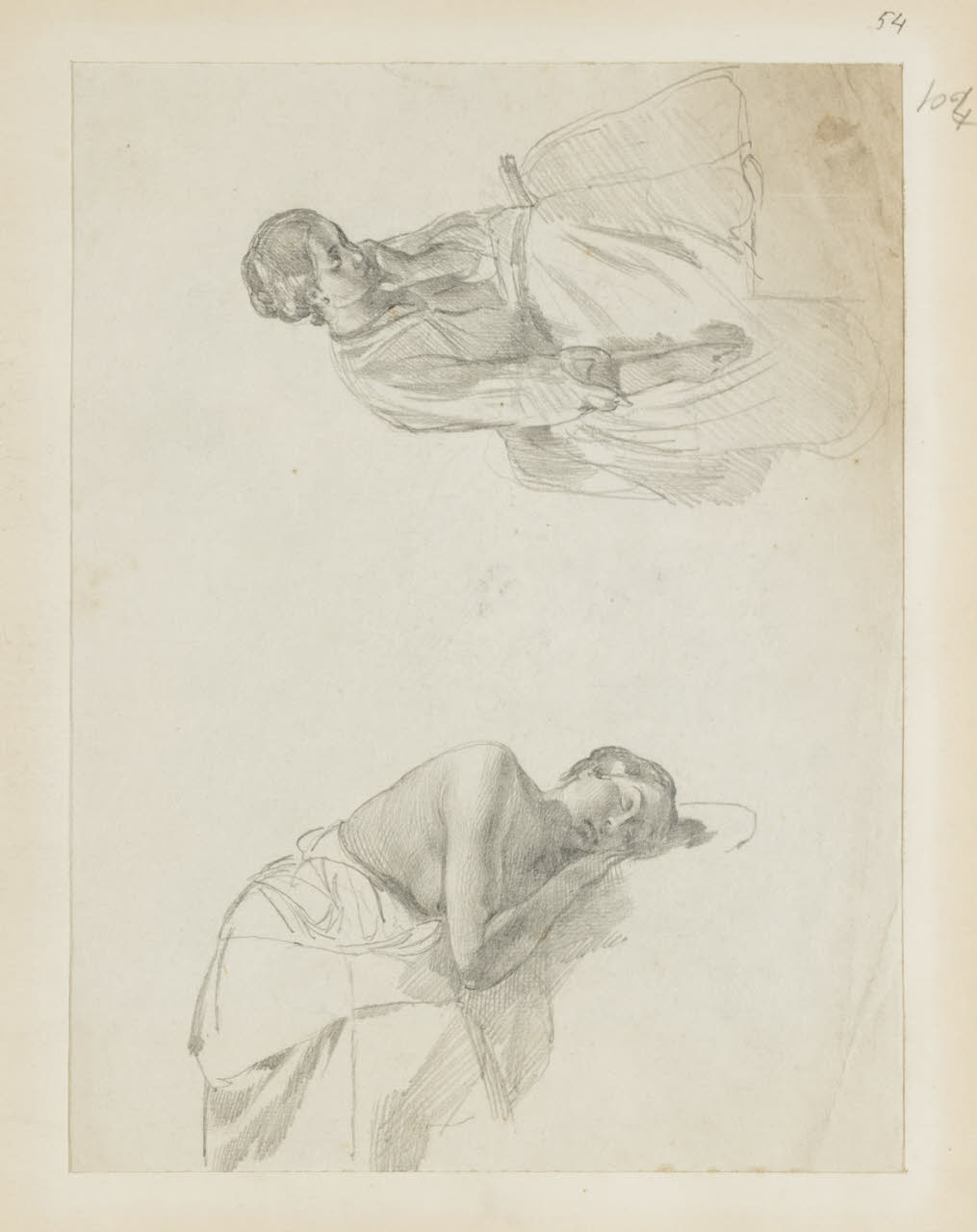 Donna che legge e figura femminile dormiente, Donna che legge e figura femminile dormiente (disegno) di Durini, Alessandro (sec. XIX)