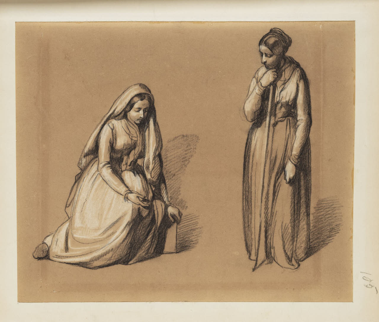 Due figure femminili, Due figure femminili (disegno) di Durini, Alessandro (sec. XIX)