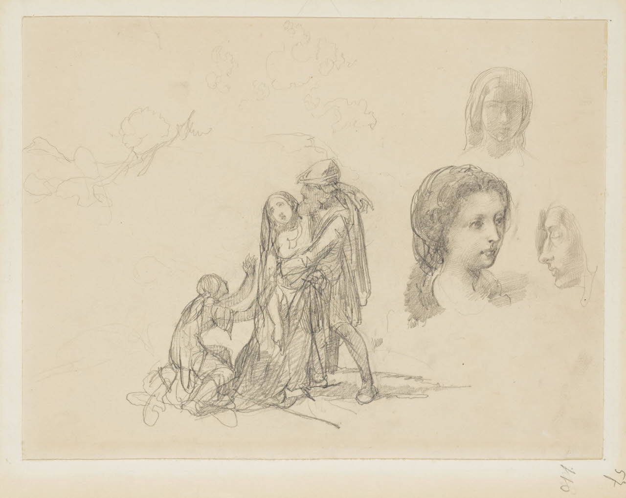 Composizione e studi di teste, Composizione e studi di teste (disegno) di Durini, Alessandro (sec. XIX)