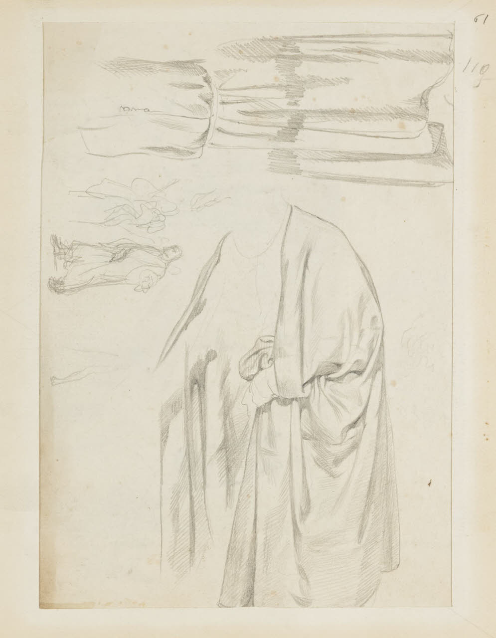 Studi di panneggi e schizzi, Studi di panneggi e schizzi (disegno) di Durini, Alessandro (sec. XIX)