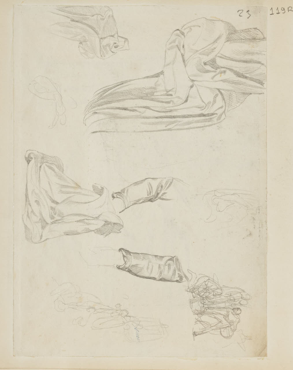Studi di panneggi e figue varie, Studi di panneggi e figue varie (disegno) di Durini, Alessandro (sec. XIX)