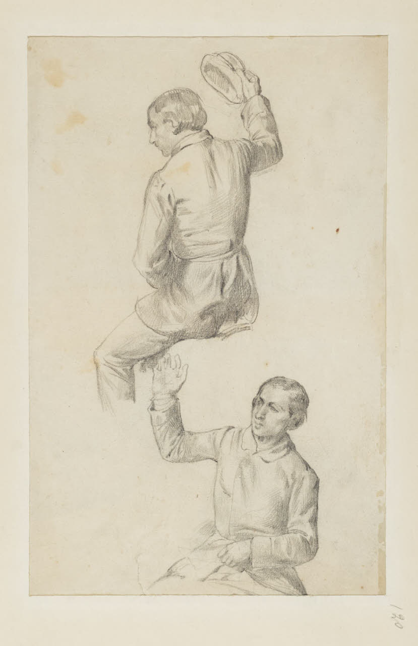 Due studi di figura maschile, Due studi di figura maschile (disegno) di Durini, Alessandro (sec. XIX)