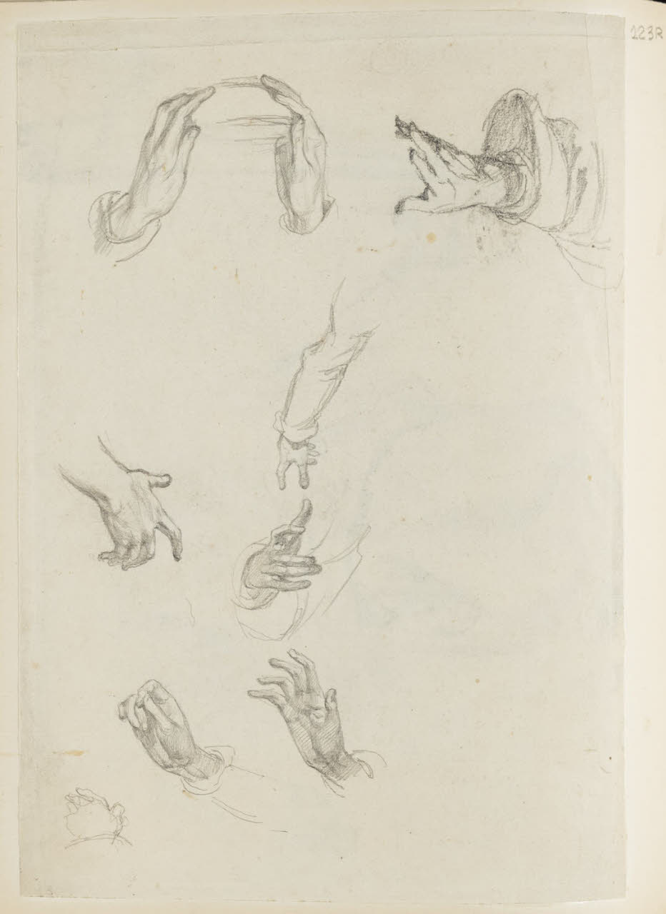 Studi di mani, Studi di mani (disegno) di Durini, Alessandro (sec. XIX)