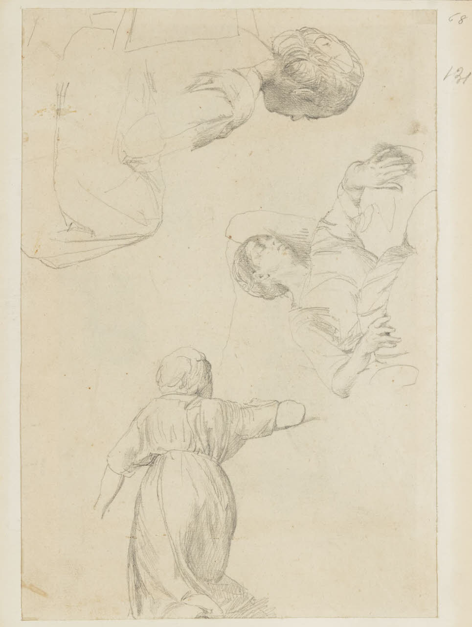 Due figure femminili sedute e una di spalle, Due figure femminili sedute e una di spalle (disegno) di Durini, Alessandro (sec. XIX)