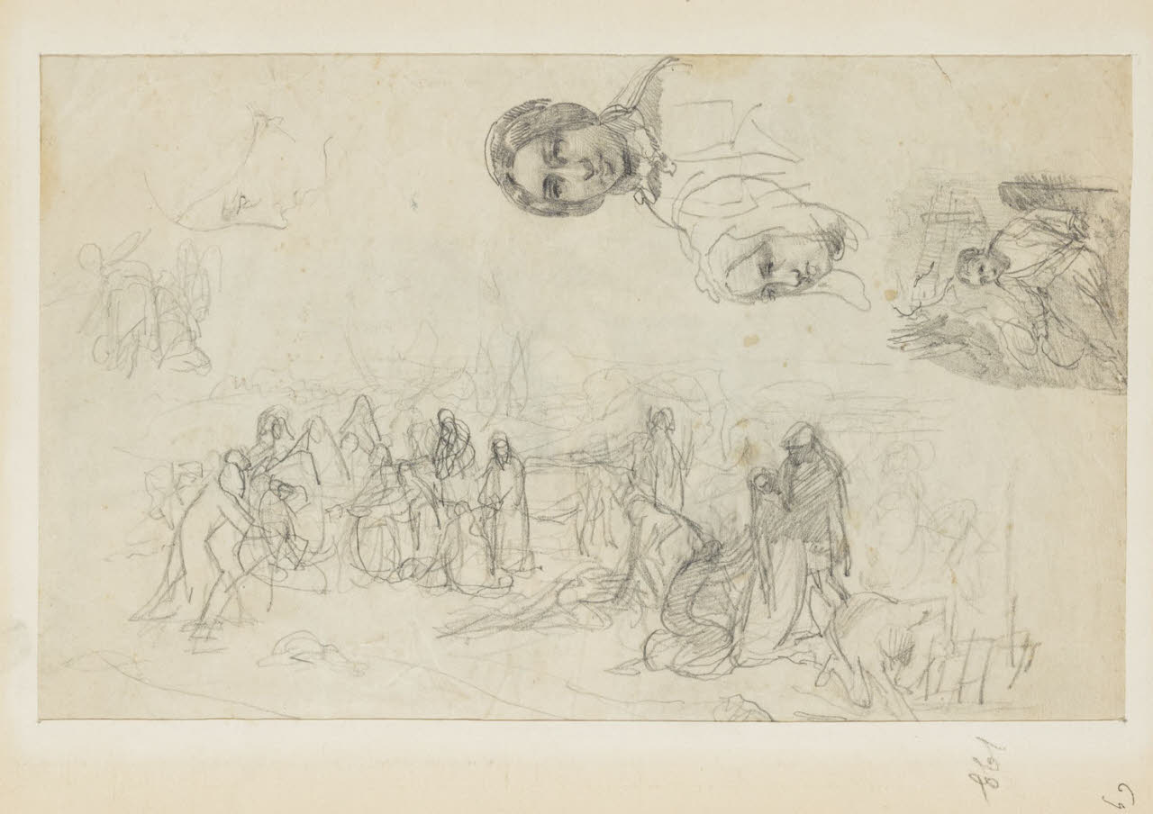 Studio per composizione e due teste femminili, Studio per composizione e due teste femminili (disegno) di Durini, Alessandro (sec. XIX)