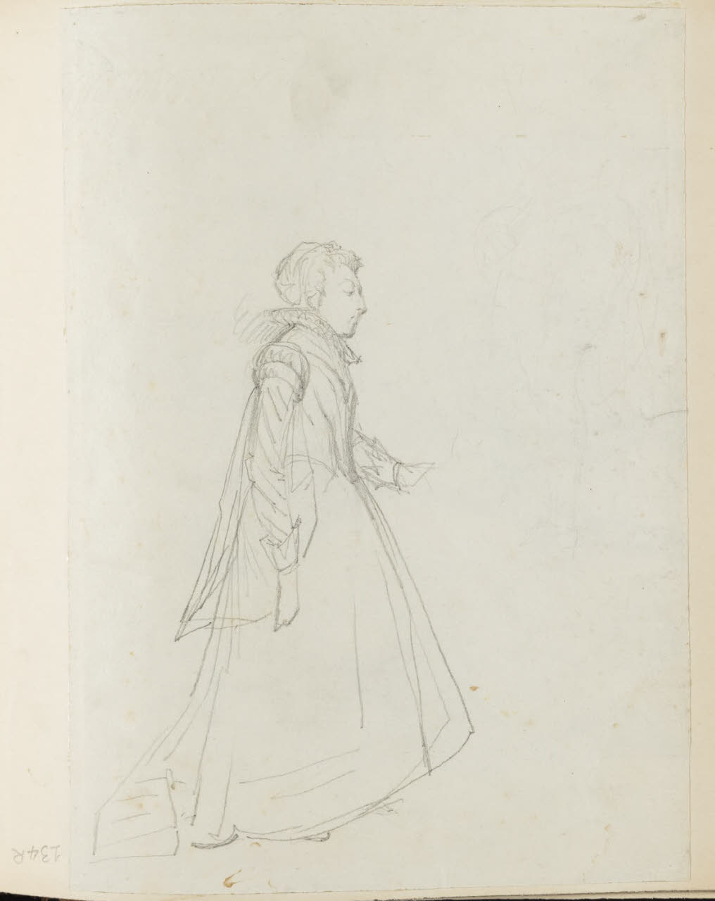 Donna di profilo in abiti cinquecenteschi, Donna di profilo in abiti cinquecenteschi (disegno) di Durini, Alessandro (sec. XIX)