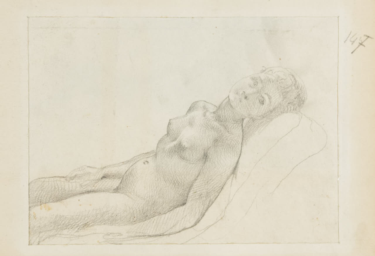 Nudo femminile sdraiato, Nudo femminile sdraiato (disegno) di Durini, Alessandro (sec. XIX)