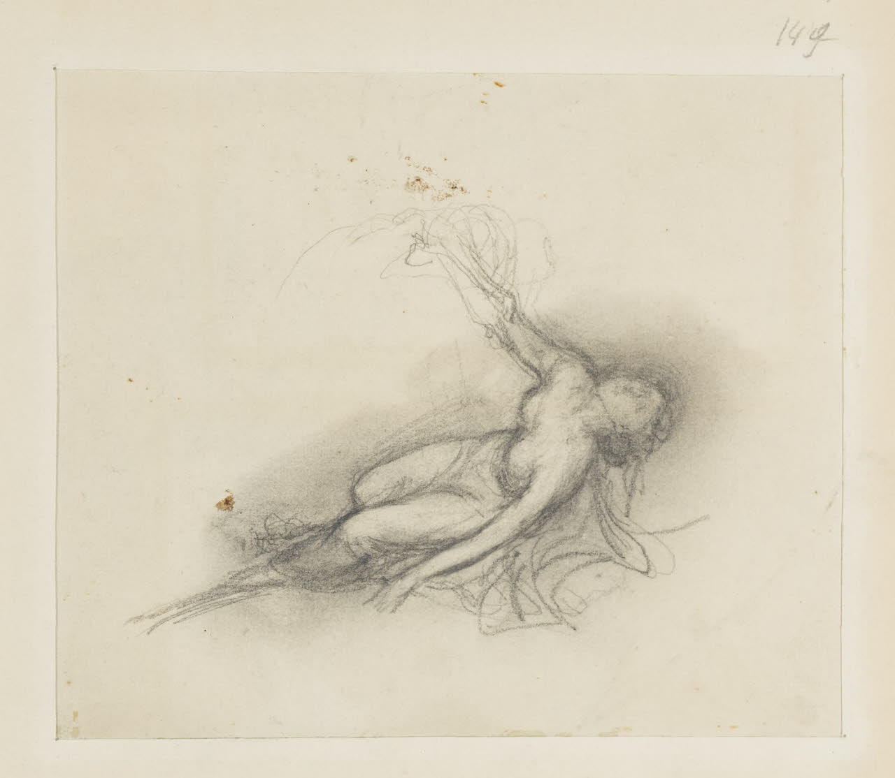 Nudo femminile sdraiato, Nudo femminile sdraiato (disegno) di Durini, Alessandro (sec. XIX)