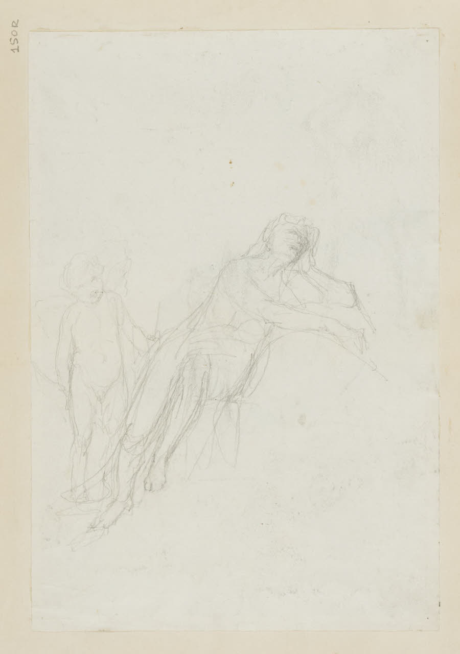 Figura femminile e amorino, Figura femminile e amorino (disegno) di Durini, Alessandro (sec. XIX)