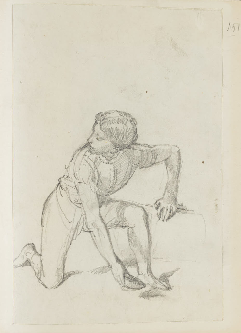 Studio di figura maschile accovacciata, Studio di figura maschile accovacciata (disegno) di Durini, Alessandro (sec. XIX)