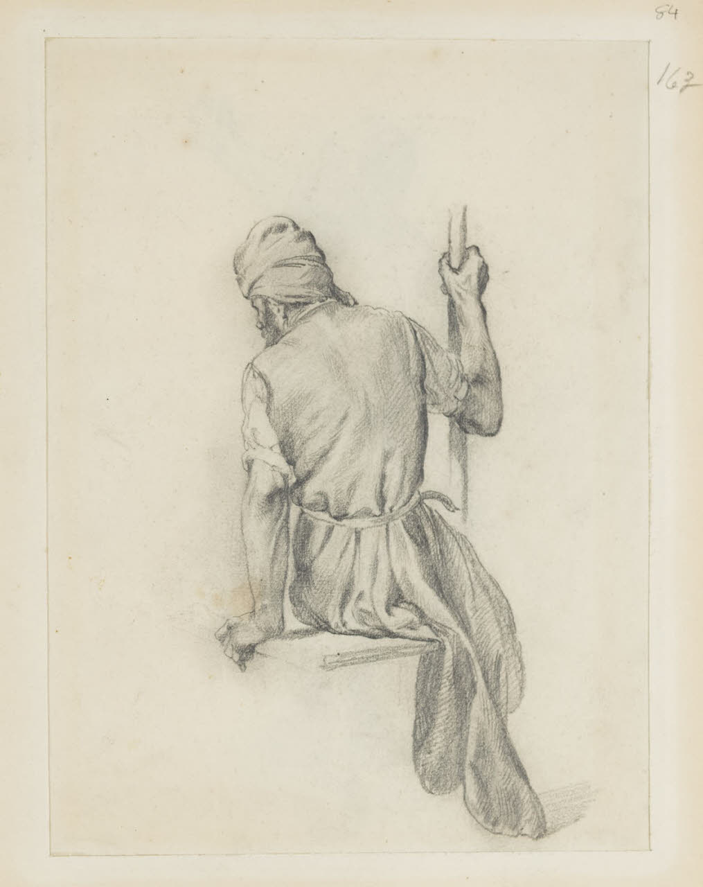 Uomo seduto di spalle, Uomo seduto di spalle (disegno) di Durini, Alessandro (sec. XIX)