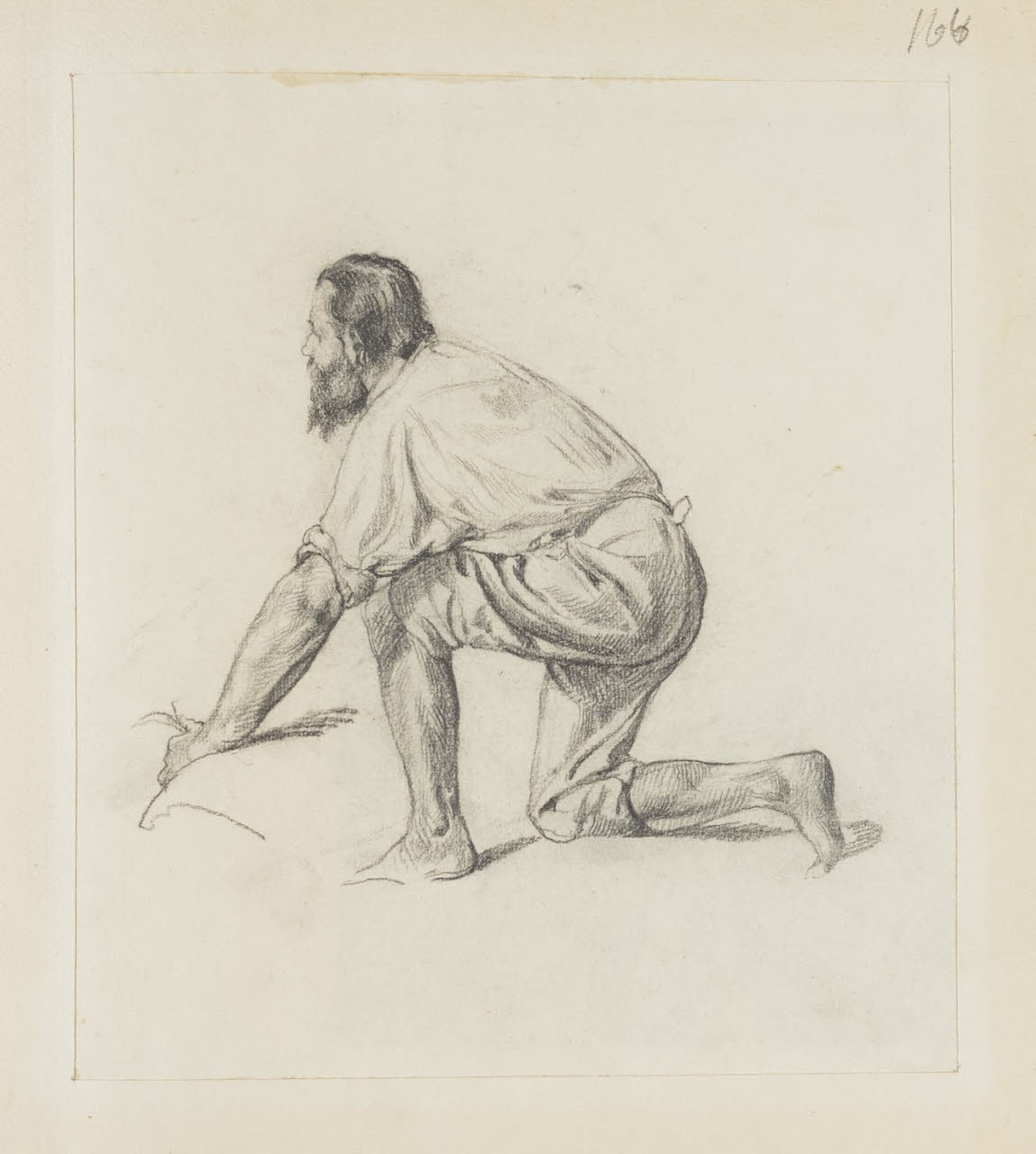 Studio di figura maschile inginocchiata, Studio di figura maschile inginocchiata (disegno) di Durini, Alessandro (sec. XIX)