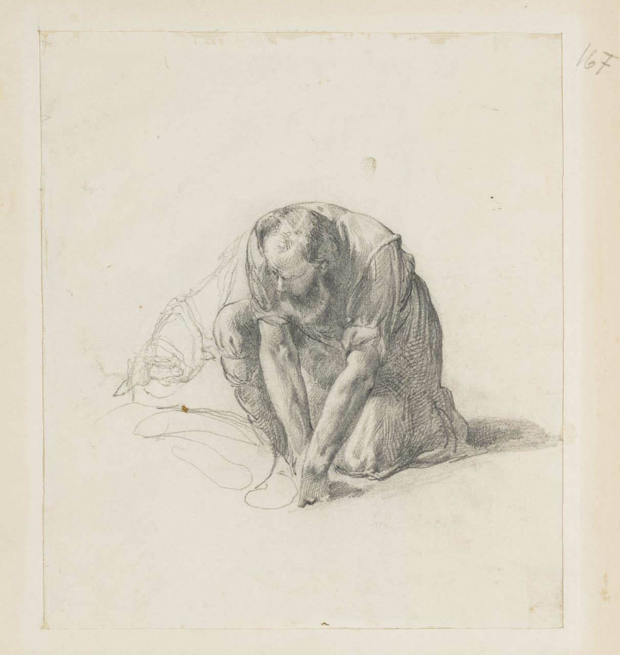 Studio di figura maschile accovacciata, Studio di figura maschile accovacciata (disegno) di Durini, Alessandro (sec. XIX)