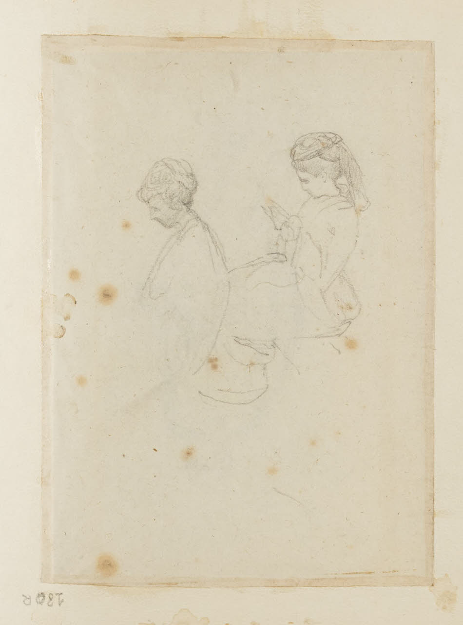 Due figure femminili di profilo, Due figure femminili di profilo (disegno) di Durini, Alessandro (sec. XIX)