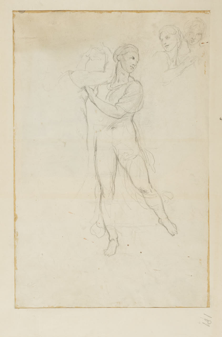 Studio di figura maschile e due teste femminili, Studio di figura maschile e due teste femminili (disegno) di Durini, Alessandro (sec. XIX)