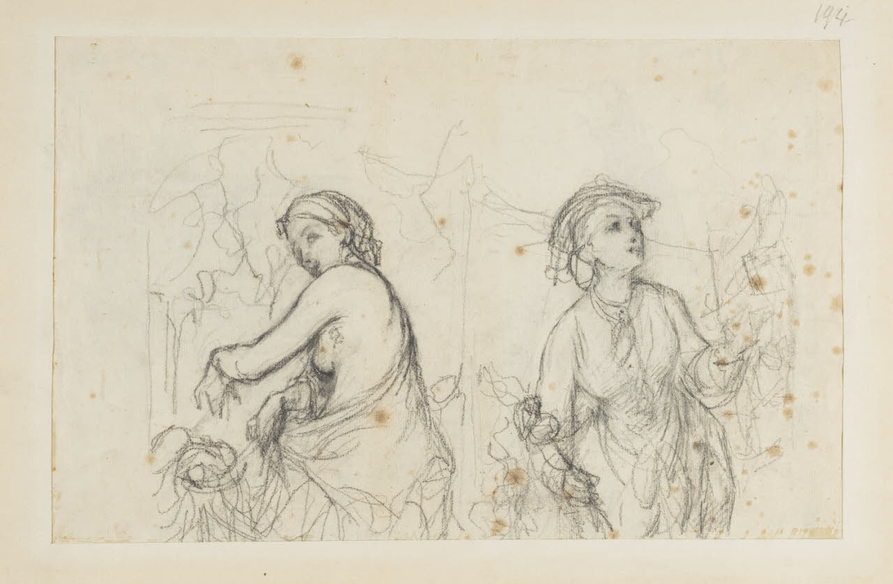 Due figure femminili, Due figure femminili (disegno) di Durini, Alessandro (sec. XIX)