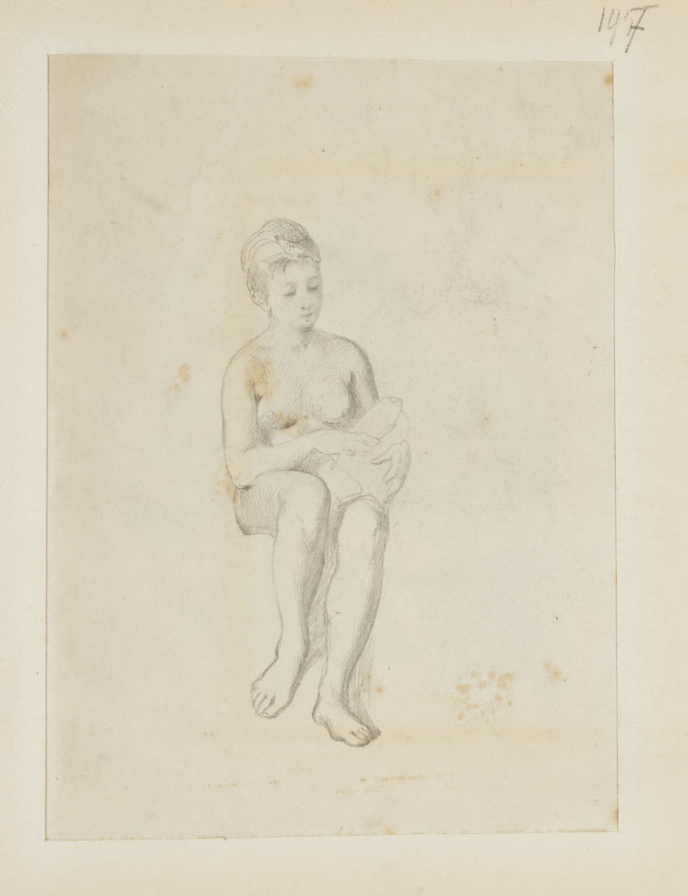Nudo femminile seduto, Nudo femminile seduto (disegno) di Durini, Alessandro (sec. XIX)