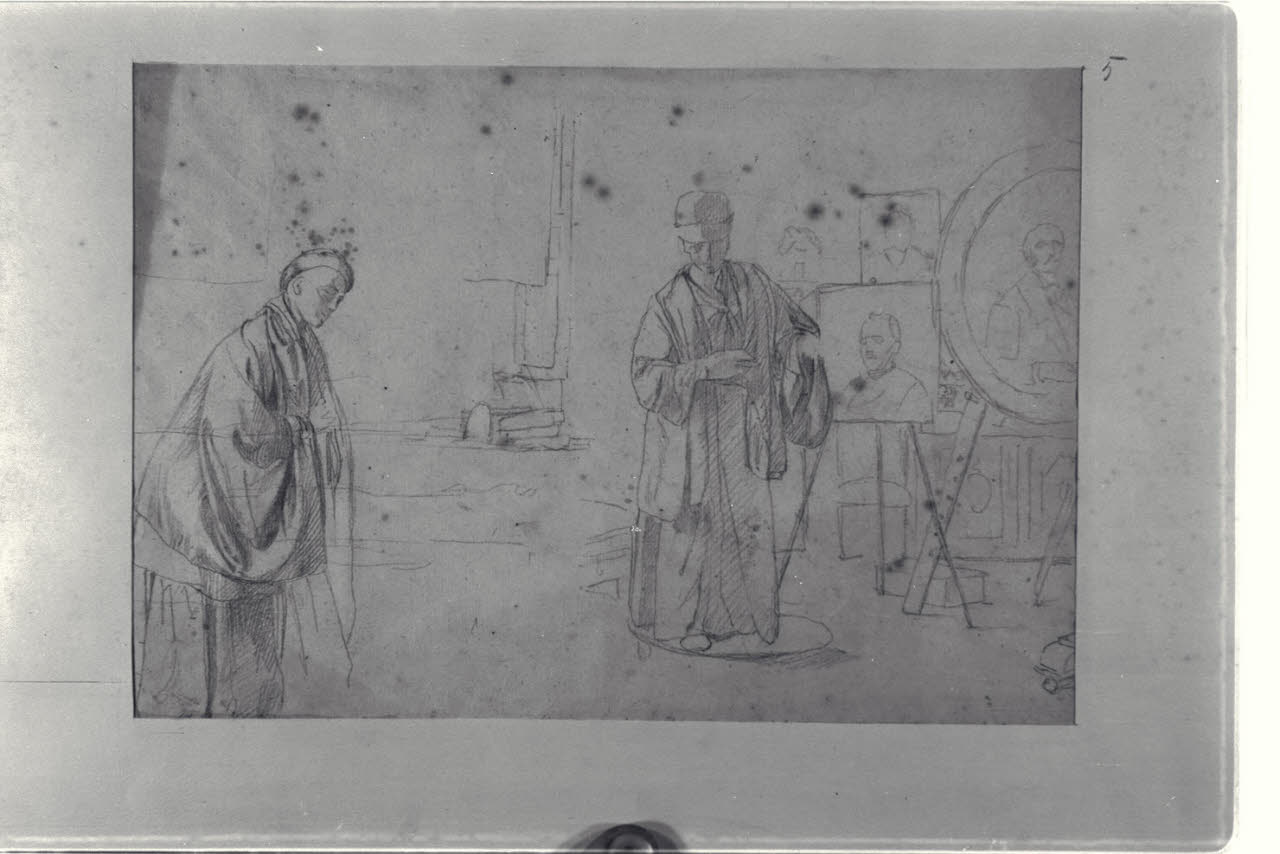 Interno dello studio di un pittore con due figure (disegno) di Durini, Alessandro (sec. XIX)