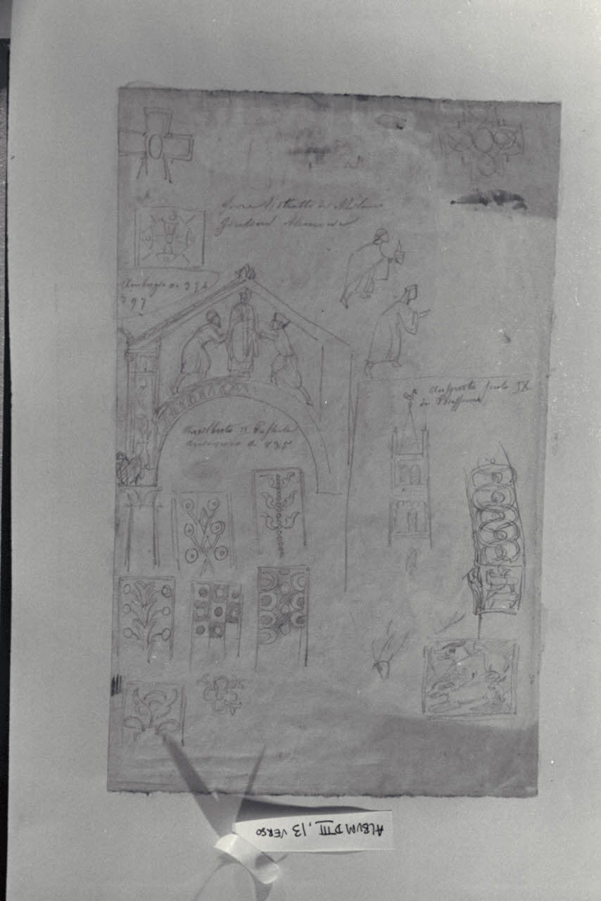 Studi motivi decorativi e particolari architettonici della basilica di Sant'Ambrogio a Milano (disegno) di Durini, Alessandro (sec. XIX)