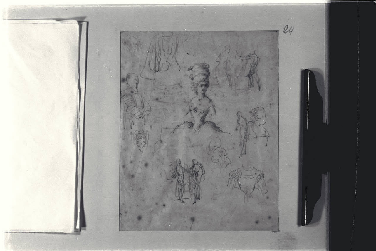 Schizzi di figure varie e di stemmi (disegno) di Durini, Alessandro (sec. XIX)