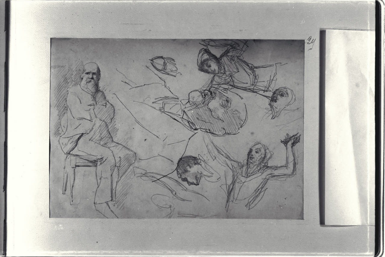 Uomo seduto e schizzi di figure (disegno) di Durini, Alessandro (sec. XIX)