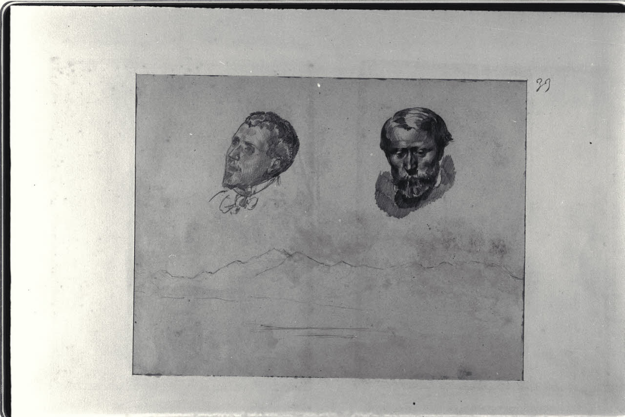 Due teste maschili e profili montuosi (disegno) di Durini, Alessandro (sec. XIX)