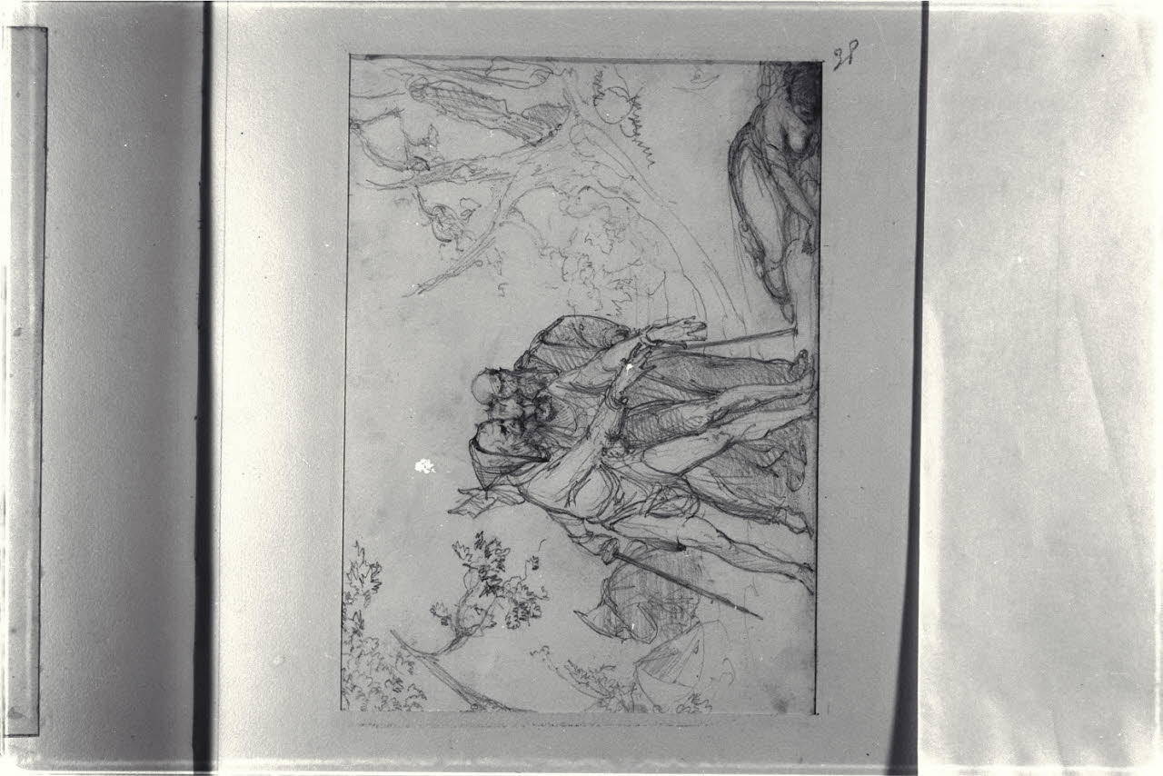 Tre vecchi e donna ferita (disegno) di Durini, Alessandro (sec. XIX)