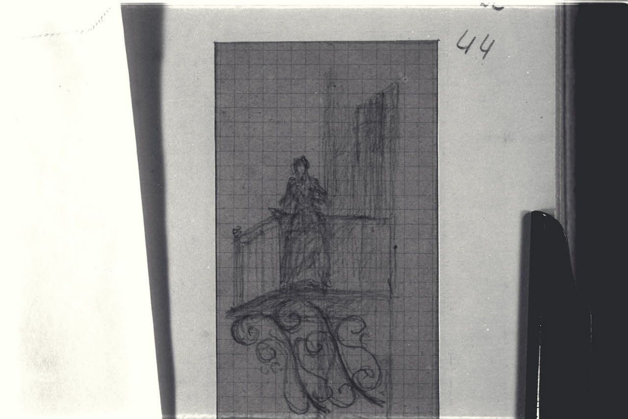 Donna al balcone (disegno) di Durini, Alessandro (sec. XIX)