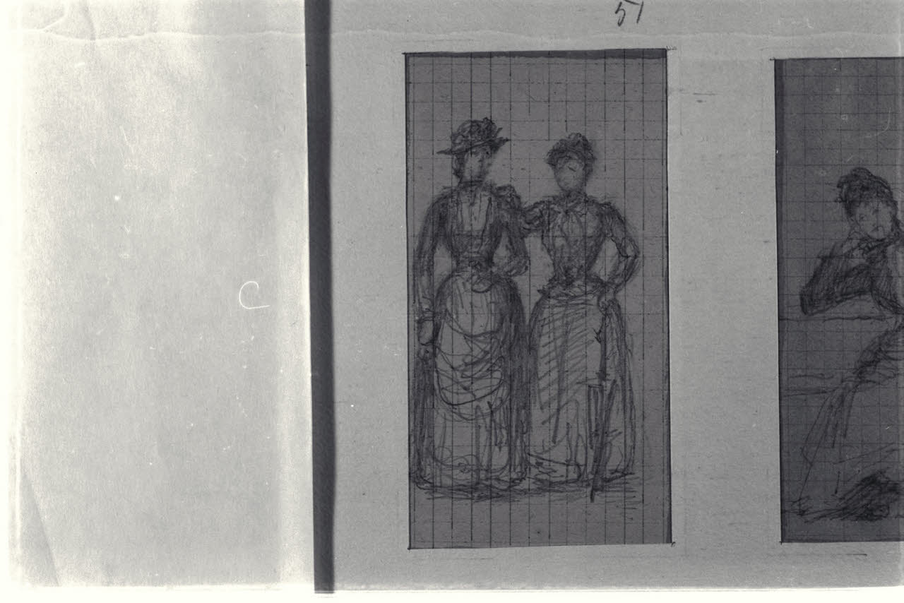 Due dame con ombrello (disegno) di Durini, Alessandro (sec. XIX)